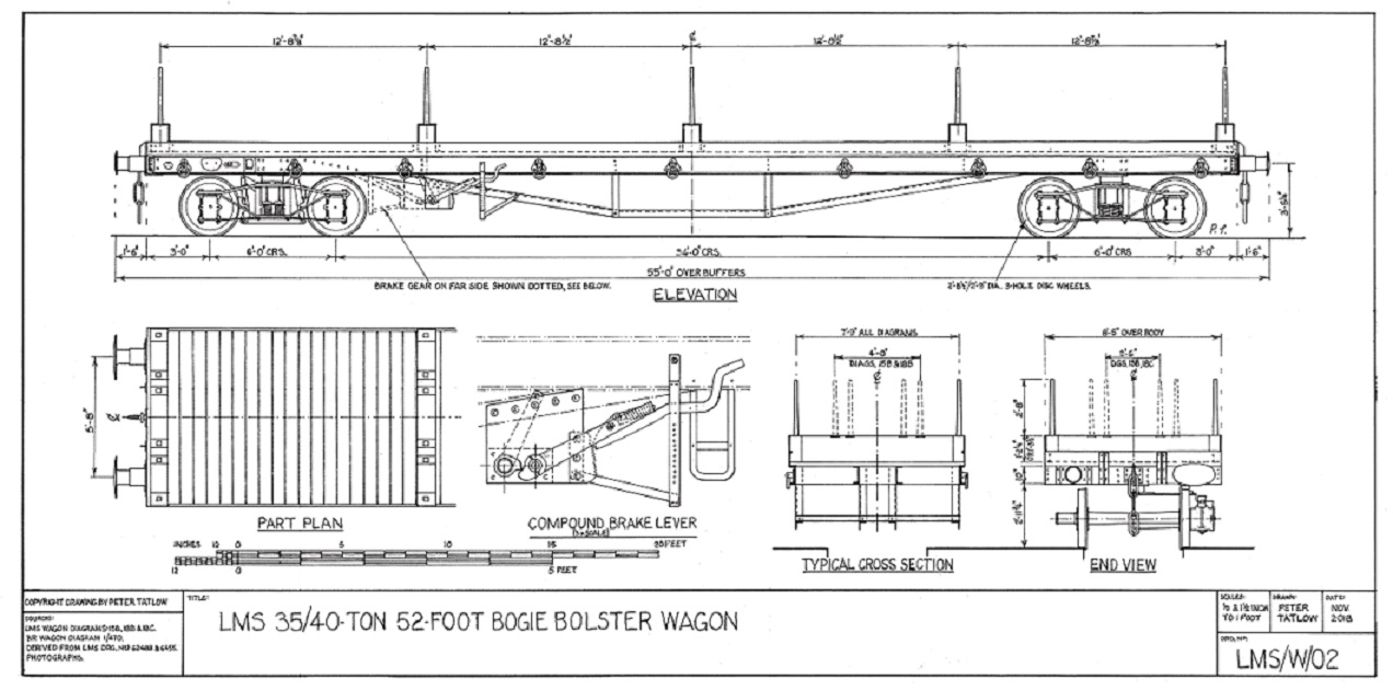 LMS 35/40-ton 52-foot bogie bolster wagon Drawing of LMS 35/40-ton 52-foot bogie bolster wagon